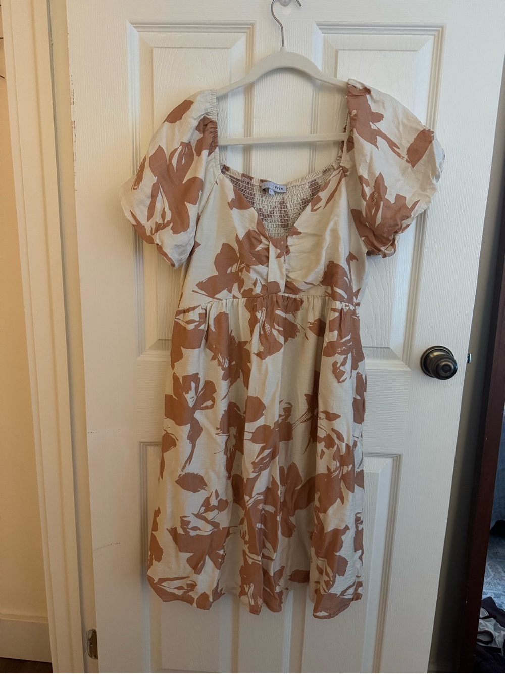 Baltic Born Cream Midi Dress with Brown Floral Print